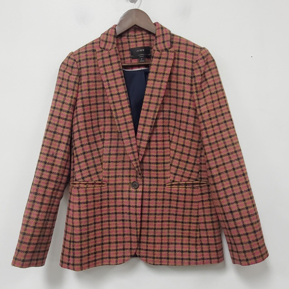 J Crew Womens Academia One Button Parke Blazer Size 4‎ Plaid Single Breasted